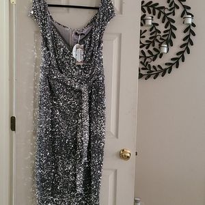 Silver beaded off the shoulder dress size 20